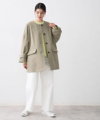 花粉ガード／撥水加工／洗える】クルーネックスプリングコート