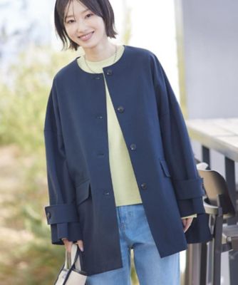 花粉ガード／撥水加工／洗える】クルーネックスプリングコート