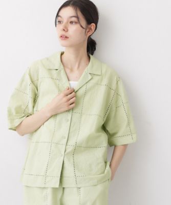 セットアップ可／洗える】刺繍スクエアレースシャツ