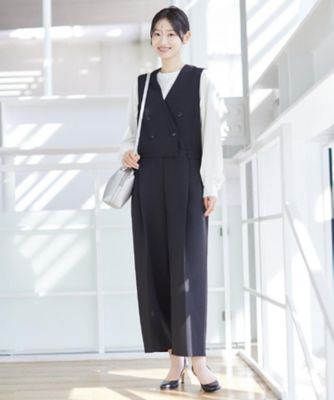 美品✨秋冬大きいサイズ A7 STOVEL &MASON 尾州生地 セットアップ 洗える】セットアップ風ジレオールインワン（2002582470