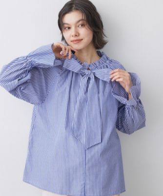 新品 heve ボータイブラウス ストライプ 洗える】フリルボウタイストライプブラウス（2002582474