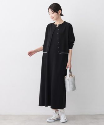 【美品】EPOCA ニット ノースリーブ+カーディガン ブラック 2点セット 2点セット・洗える】ニットカーディガン×ノースリーブワンピース