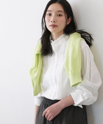 洗える】フリルネックタックブラウス（2002582497