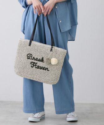 A4収納可】ロゴ刺繍ポンポンチャーム付きペーパーメッシュトート