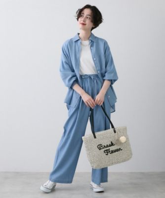 A4収納可】ロゴ刺繍ポンポンチャーム付きペーパーメッシュトート
