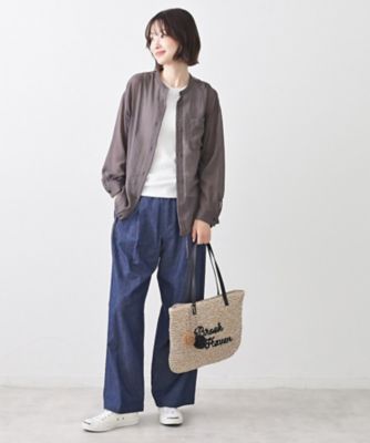A4収納可】ロゴ刺繍ポンポンチャーム付きペーパーメッシュトート