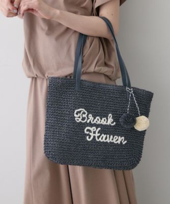 A4収納可】ロゴ刺繍ポンポンチャーム付きペーパーメッシュトート