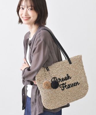 A4収納可】ロゴ刺繍ポンポンチャーム付きペーパーメッシュトート
