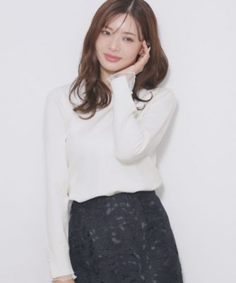 ドットチュールフリルデザインニット【洗濯機OK