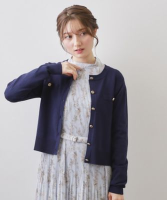 ボクシークルーネックカーディガン【洗濯機OK】《5col