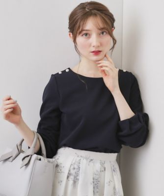 肩ボタンボートネックトップス【洗濯機OK】（2002583161
