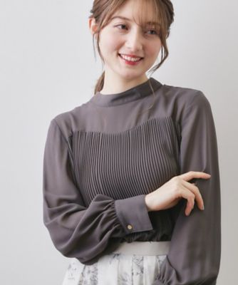 ＜index (Women)＞エアリープリーツスタンドカラーブラウス【洗濯機ＯＫ／イージーアイロン／防シワ】《５ｃｏｌ》（２００２５８３１８３）