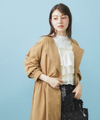 ヴィンテージクロスノーカラーロングコート【洗濯機OK／ストレッチ