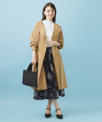 ヴィンテージクロスノーカラーロングコート【洗濯機OK／ストレッチ