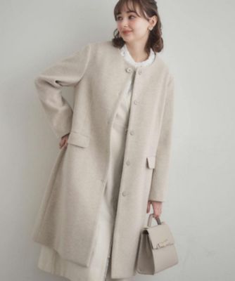 通勤／ビジューブローチ付き】ノーカラー ロングコート