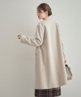 通勤／ビジューブローチ付き】ノーカラー ロングコート