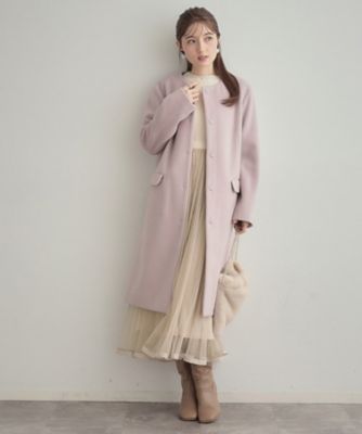 通勤／ビジューブローチ付き】ノーカラー ロングコート