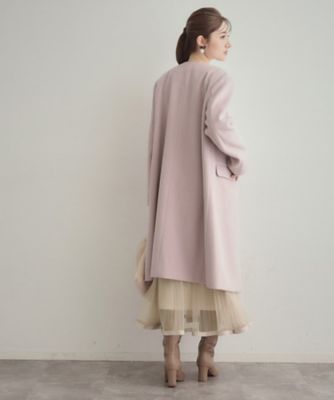 通勤／ビジューブローチ付き】ノーカラー ロングコート