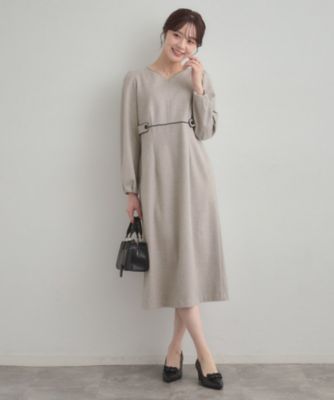 通勤・起毛ポンチ】配色Aラインワンピース（2002584800