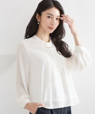 ＜THE SHOP TK (Women)＞バー付きラッフルタイブラウス（２００２５８４８９９）