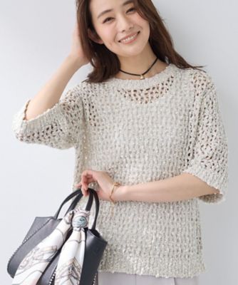 ＜INDIVI L (Women/大きいサイズ)＞【洗える／ラメ混／５分袖】イタリア糸ファンシーヤーンニット（２００２５８５２８６）