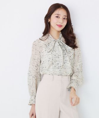 手洗い可／一枚着／ジャケットイン】プリントボウブラウス