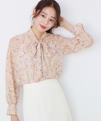 手洗い可／一枚着／ジャケットイン】プリントボウブラウス