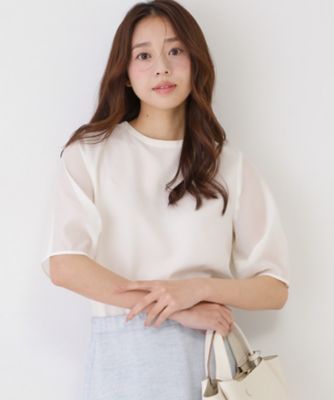 ＜COUP DE CHANCE (Women)＞【手洗い可／日本製】袖シアーパフスリーブ　ブラウス（２００２５８５６６３）