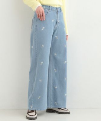 ＜SHOO LA RUE (Women)＞【洗濯機可／Ｓ－ＬＬ】フラワー刺繍が女性らしさをプラス　バギーデニムパンツ（２００２５８６２１３）