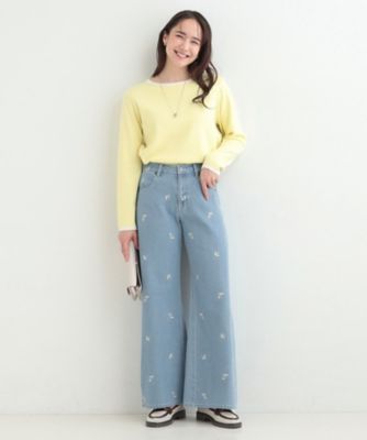 洗濯機可／S－LL】フラワー刺繍が女性らしさをプラス バギーデニム