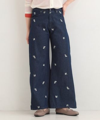 洗濯機可／S－LL】フラワー刺繍が女性らしさをプラス バギーデニム