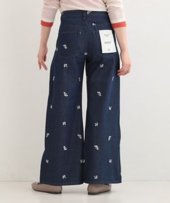 洗濯機可／S－LL】フラワー刺繍が女性らしさをプラス バギーデニム