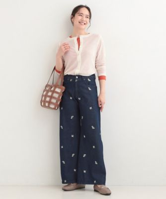 洗濯機可／S－LL】フラワー刺繍が女性らしさをプラス バギーデニム