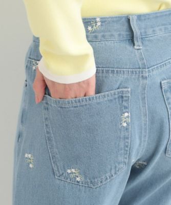 洗濯機可／S－LL】フラワー刺繍が女性らしさをプラス バギーデニム