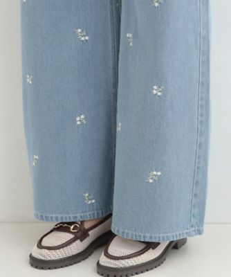 洗濯機可／S－LL】フラワー刺繍が女性らしさをプラス バギーデニム