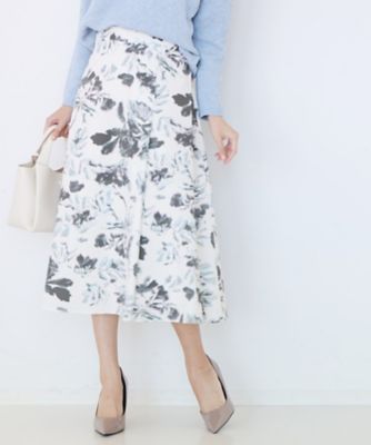 手洗い可／日本製／ウエスト後ろゴム】フラワー柄フレアスカート