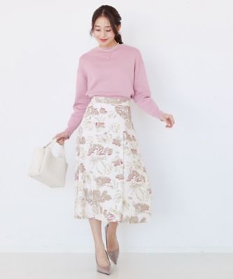 手洗い可／日本製／ウエスト後ろゴム】フラワー柄フレアスカート