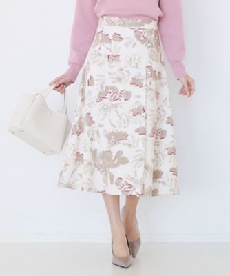 手洗い可／日本製／ウエスト後ろゴム】フラワー柄フレアスカート