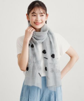 刺繍 シルク混 ストール レイクアルスターシルク混フラワー手刺繍ストール | かぜとゆき