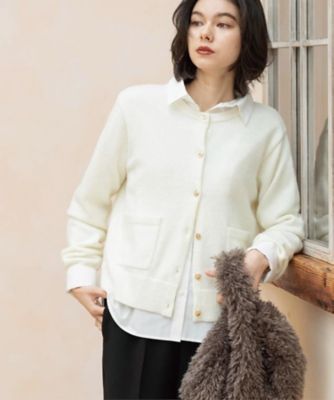 CULLNI　クルニ　白　クルーネック　シャツジャケット　カーディガン　金ボタン 金ボタンラメニットカーディガン【洗濯機OK】（2002587845