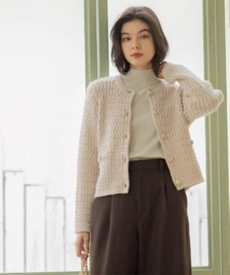 美品　DAKS 金ボタン　ウールカシミヤ　ケーブルカーディガン　キャメル モヘヤタッチケーブル金ボタンカーディガン【洗濯機OK