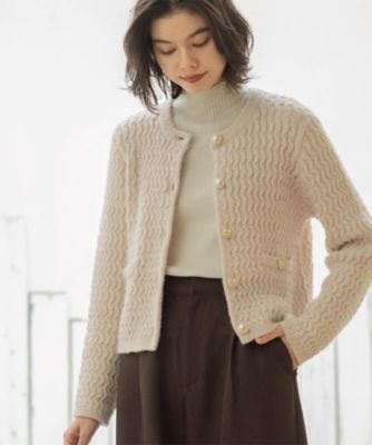 モヘヤタッチケーブル金ボタンカーディガン【洗濯機OK