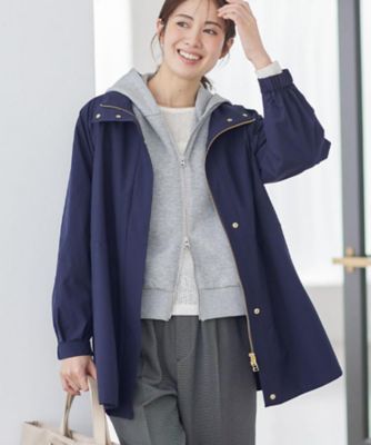 撥水】ストレッチタフタミドル丈スタンドカラーコート