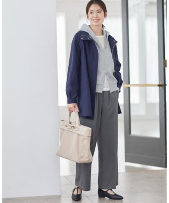 撥水】ストレッチタフタミドル丈スタンドカラーコート