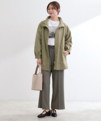 撥水】ストレッチタフタミドル丈スタンドカラーコート