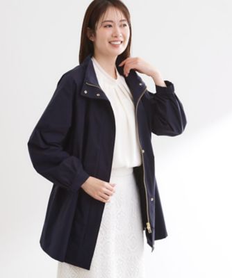 撥水】ストレッチタフタミドル丈スタンドカラーコート