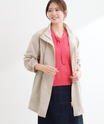 撥水】ストレッチタフタミドル丈スタンドカラーコート