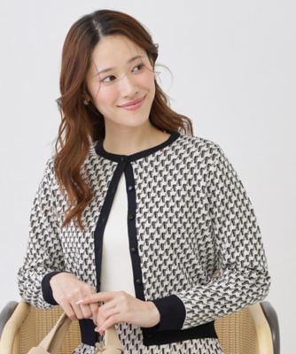 ＜COUP DE CHANCE (Women)＞【手洗い可／幾何柄】ショート丈カーディガン（２００２５８８７８８）