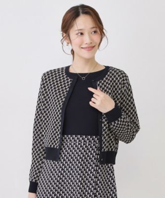 【1点もの・デザイン画付き】袖シャーリング柄カーディガン 手洗い可／幾何柄】ショート丈カーディガン（2002588788