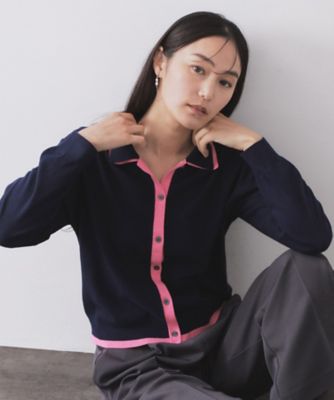 ダブルカラーポロ衿配色ニット【洗濯機OK】（2002588963